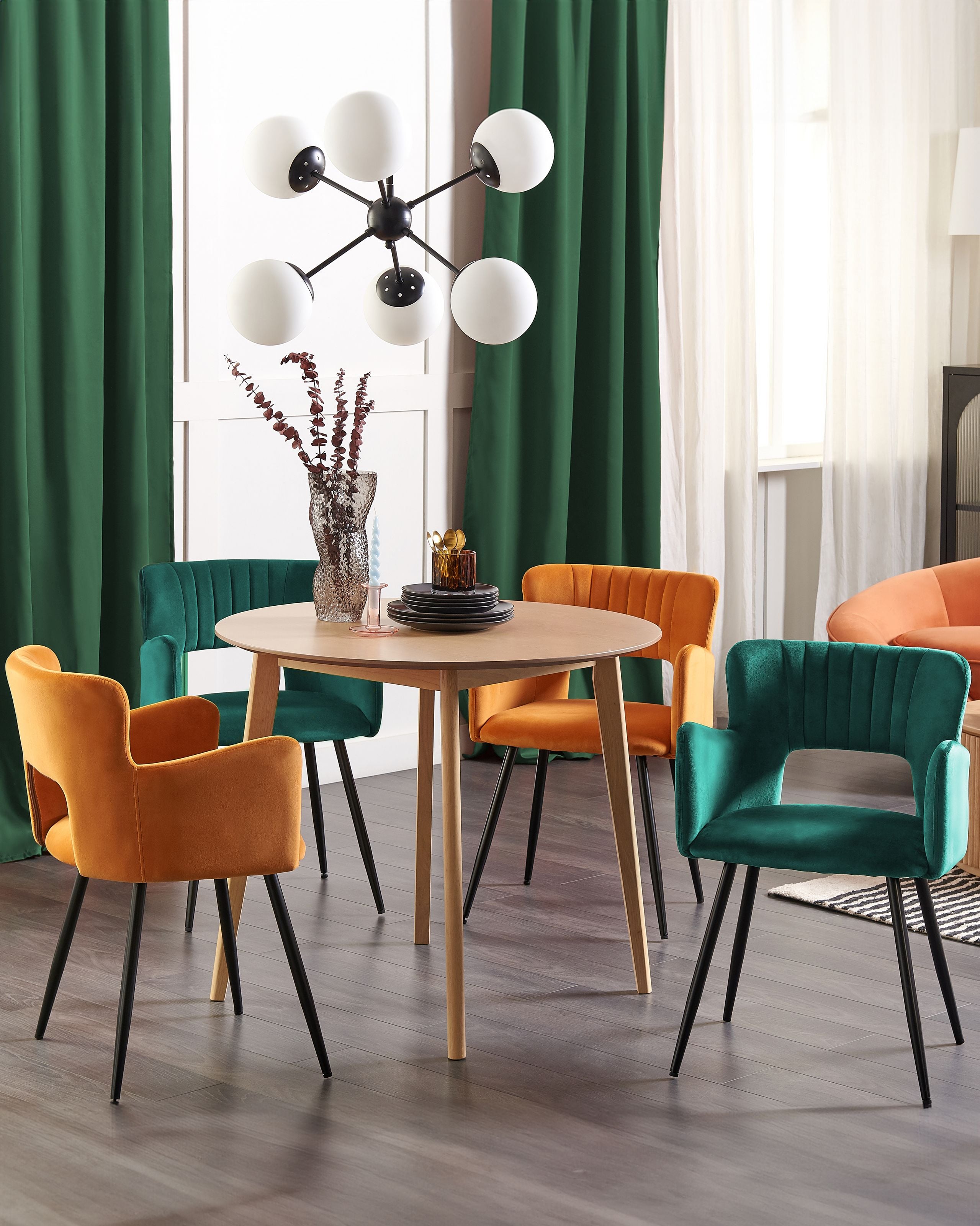Sæt med 2 spisebordsstole SANILAC Velour Smaragdgrøn