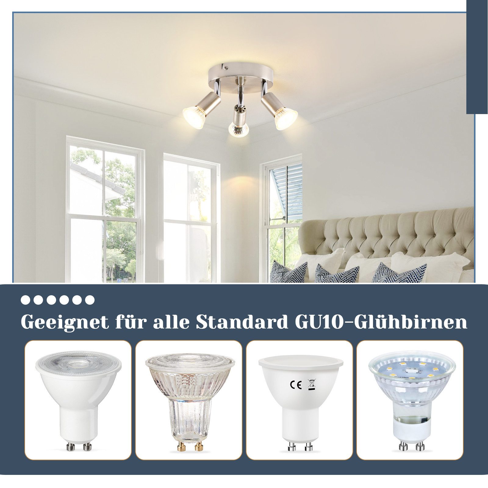 NETTLIFE LED - loftlampe GU10 - 3 moderne runde loftspotlights 350° loftspotlights til køkken, entré