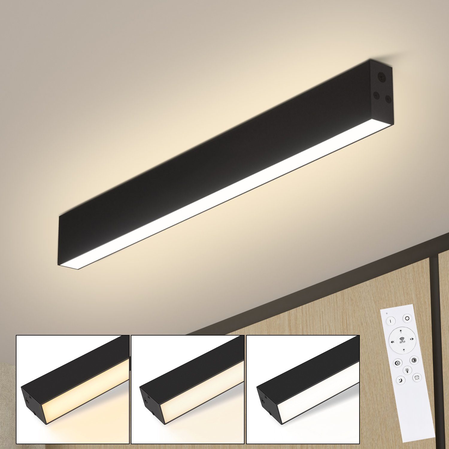 NETTLIFE moderne LED loftlampe, 536 cm sort, dæmpbar. Med fjernbetjening, 17W, lang. Loftlampe, til stue og soveværelse.
