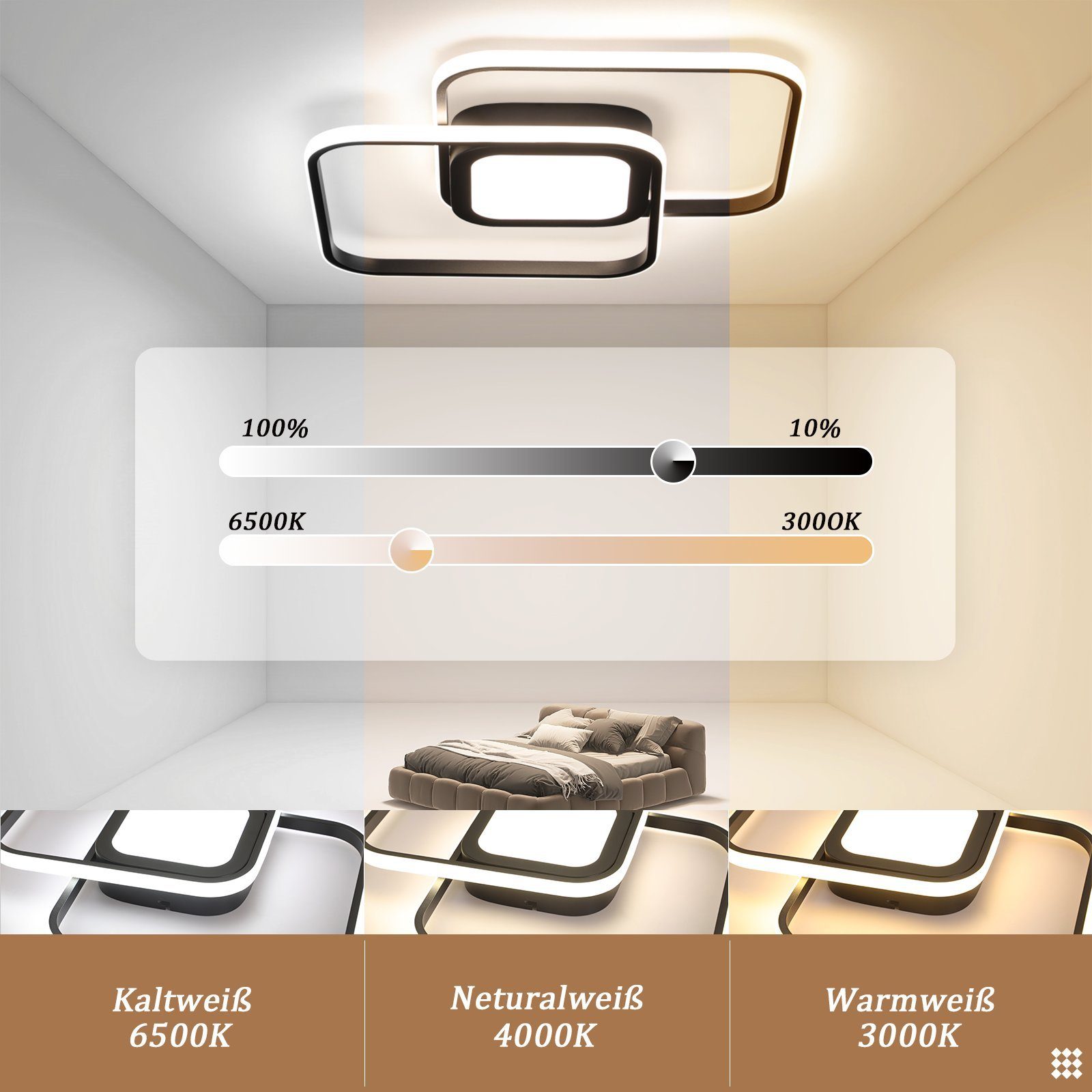 NETTLIFE LED loftlampe sort metal 48W moderne soveværelse stue dæmpbar design børnelampe køkken spisestue