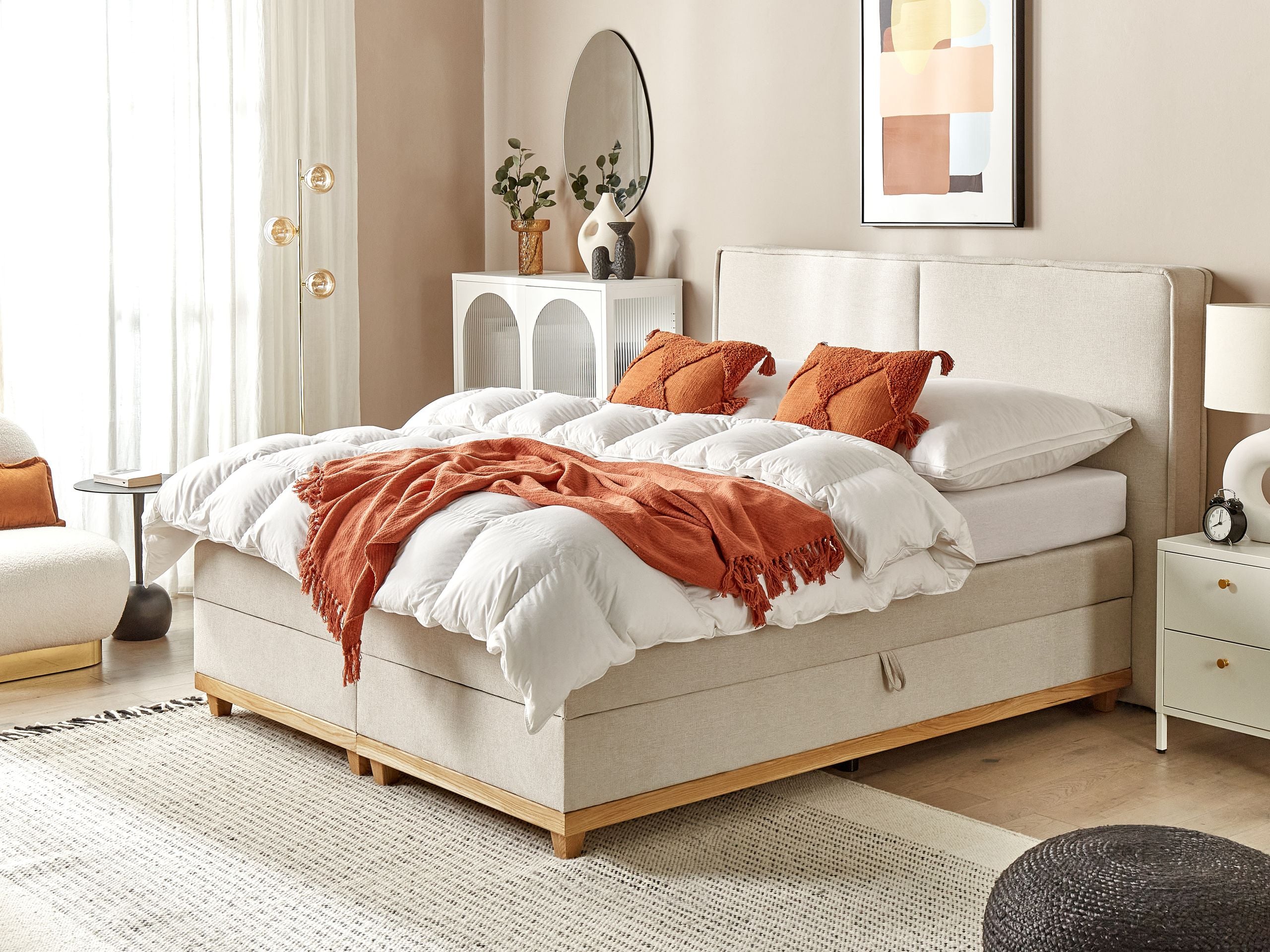 Kontinentalseng med opbevaring DYNASTY Beige 160 x 200 cm