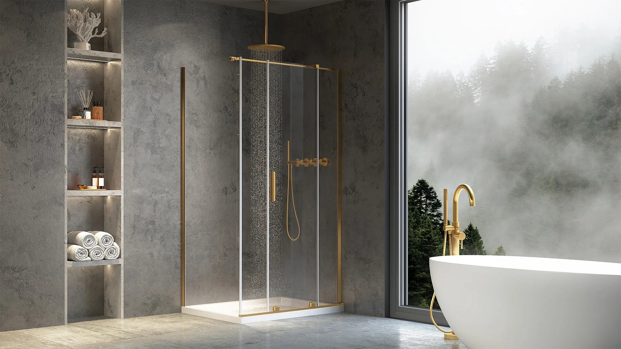 REA brusekabine MONTANA 140x90 Børstet guld, 140x90x200,5cm