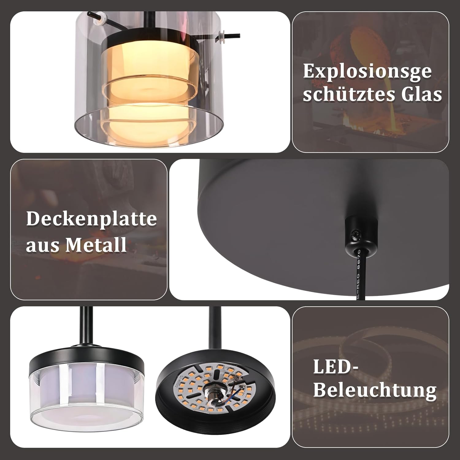 Nettlife LED-glaspendellampe med 1 lyskilde, moderne lysekrone med justerbar højde (140 cm) til spisestue, stue, køkken