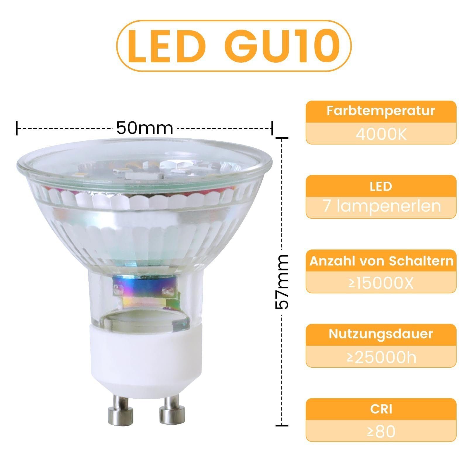 NETTLIFE 6 stk. GU10 LED-pærer, neutral hvid, 5 W, erstatter 50 W pære, 4000 K, energibesparende, 110° strålevinkel