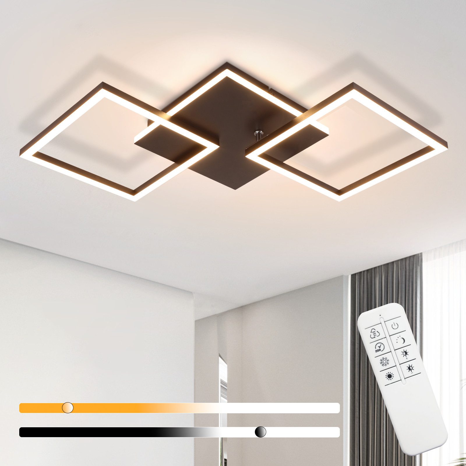 NETTLIFE LED - loftlampe, til stue, sort, dæmpbar, firkantet, moderne, 36w Med fjernbetjening
