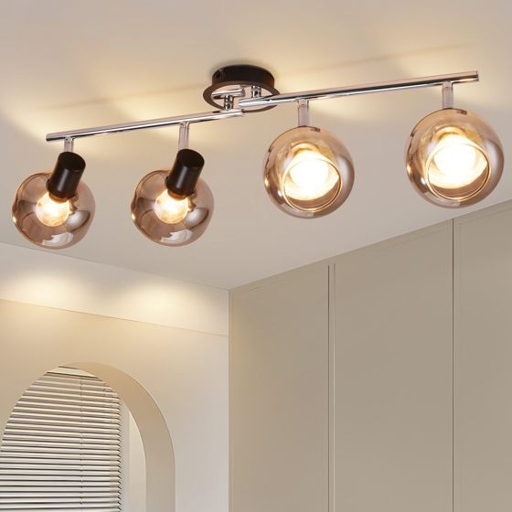 NETTLIFE moderne E14 loftspotlight røget glas 4 flammer justerbar 350°