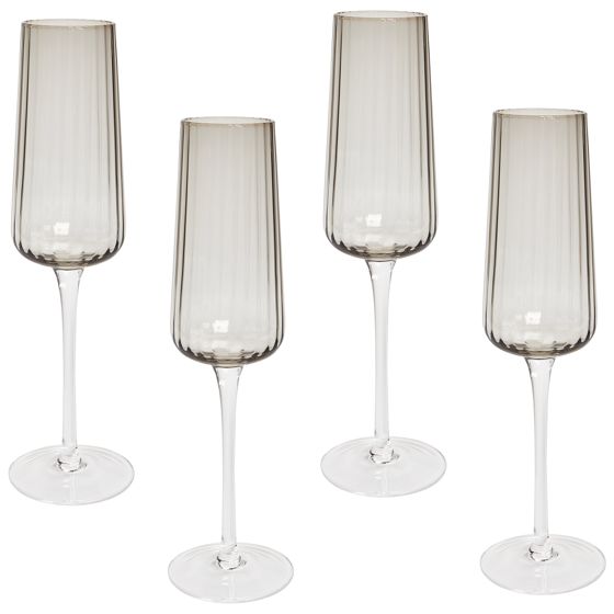 Sæt af 4 champagnefløjter QUARTZ 230 ml Grå