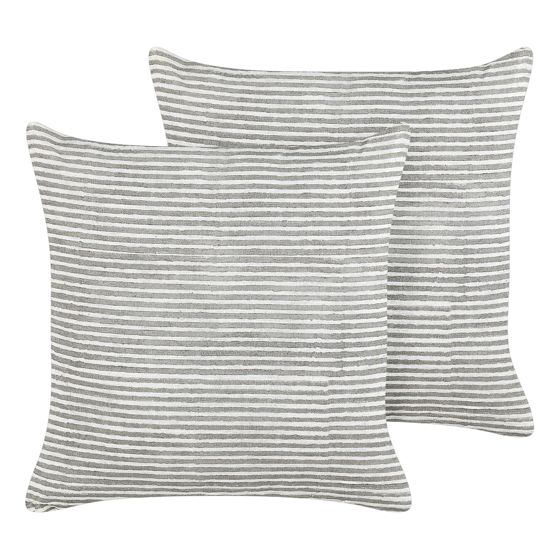 Sæt af 2 pyntepuder KANPAS 50 x 50 cm Hør Grå Stribet mønster