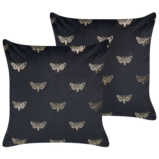 Sæt af 2 pyntepuder YUZURI 45 x 45 cm Velour Sort Dyremønster