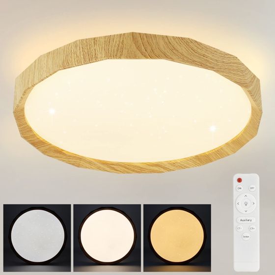 NETTLIFE LED - loftslampe, til stuen - Træimitation, stuelampe, Ø40cm soveværelse Loftslampe 43W
