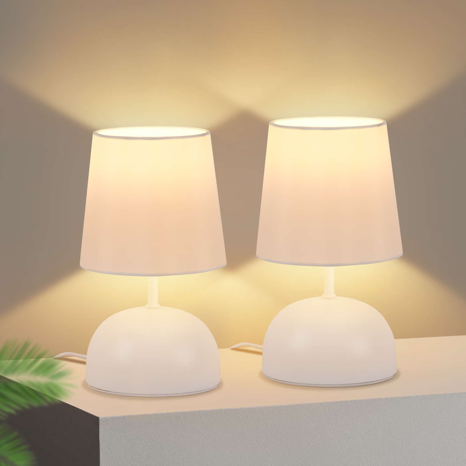 NETTLIFE sengelampesæt, 2 bordlamper med ledning, hvid stof sengelampe, moderne soveværelsesdesign