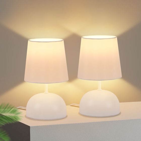 NETTLIFE sengelampesæt, 2 bordlamper med ledning, hvid stof sengelampe, moderne soveværelsesdesign