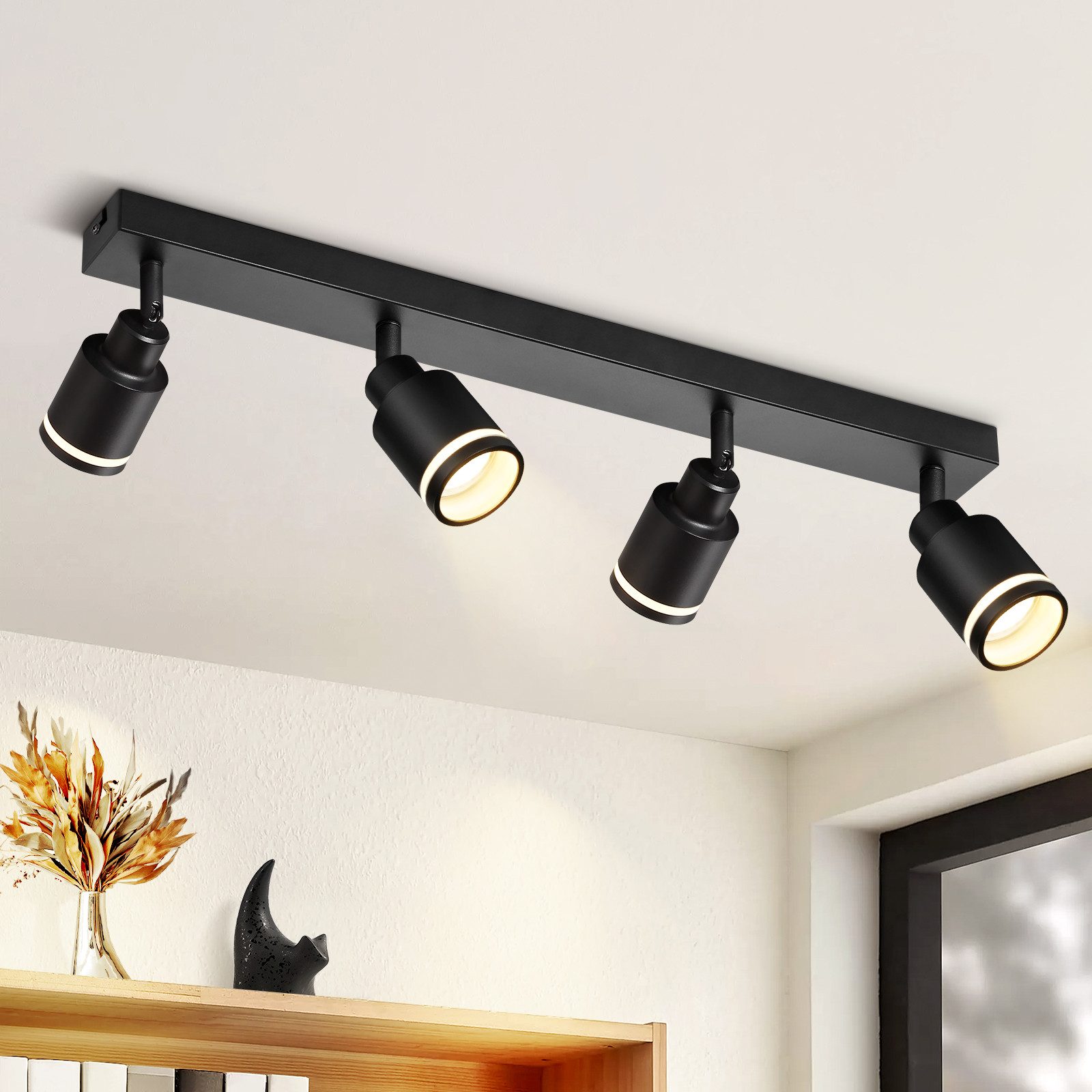 NETTLIFE moderne sort loftslampe: 4 justerbare metalspotlights i loftet, GU10 loftslampe, til soveværelse, uden pære