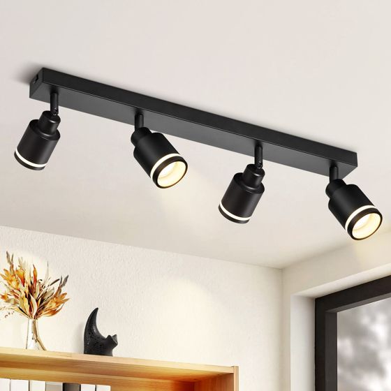 NETTLIFE moderne sort loftslampe: 4 justerbare metalspotlights i loftet, GU10 loftslampe, til soveværelse, uden pære