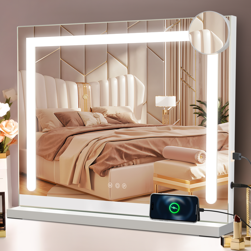 NETTLIFE Makeupspejl med lys Hollywood-spejl med 9 LED'er Lille makeupspejl med lys 360° roterende bordspejl