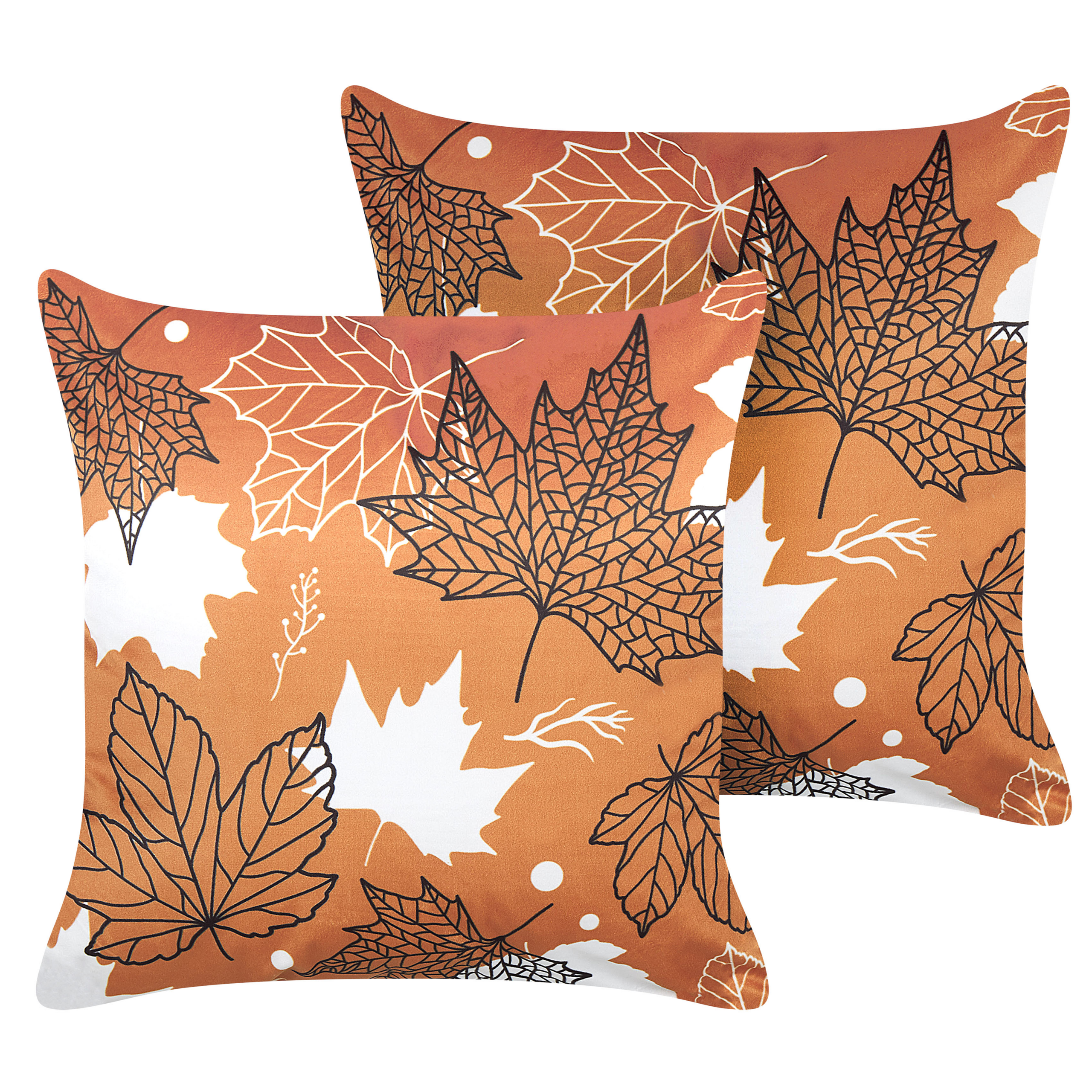 Sæt af 2 pyntepuder POINSETTIA 45 x 45 cm Velour Orange Plante mønster