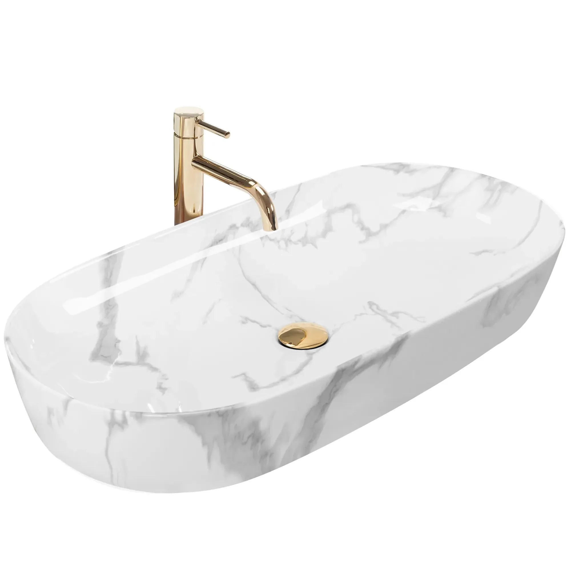 REA bordmonteret håndvask CLEO 81 MARMO SHINY , Hvid, 81x41x13,5cm