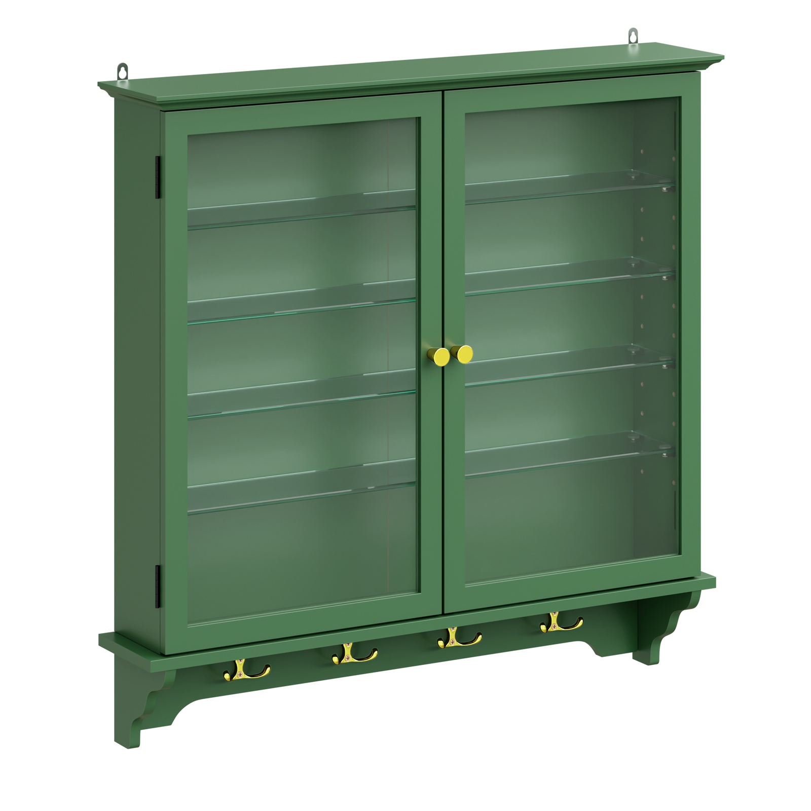 Vægmonteret frakkehylder med glasdøre, mørkegrøn, 68.5x62.5 cm, FSB114-E-SY