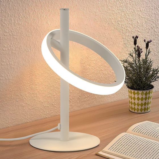NETTLIFE moderne LED bordlampe - hvid, ringformet sengelampe, roterende aftagelig, ringe 13W, 3000K varm hvid