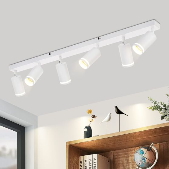 NETTLIFE Moderne loftslampe med 6 spots: Hvid GU10 spotlight, 355° drejelig, metal indendørslamper til køkkenet uden pære