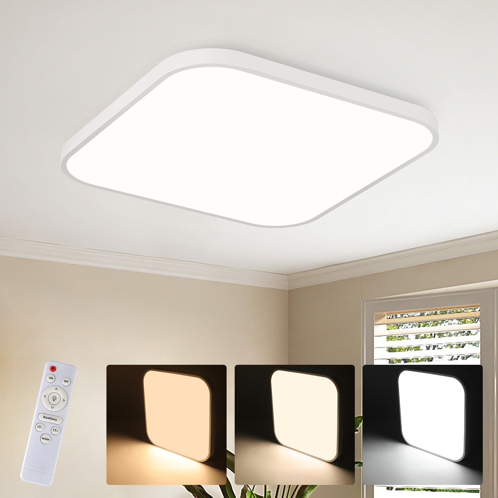NETTLIFE LED loftlampe, 15W, 27cm, IP44 dæmpbar Badeværelseslampe med fjernbetjening, firkantet badeværelseslampe