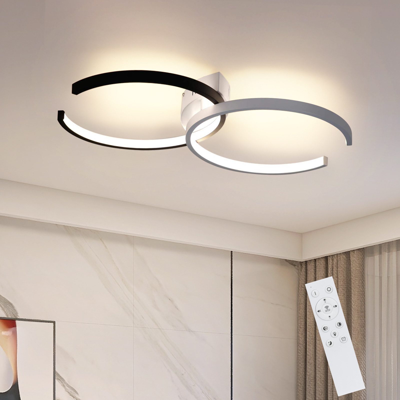NETTLIFE LED loftlampe, 37W, 54x32x8,5cm, Moderne dæmpbar med fjernbetjening, Metal, Stuelampe, Til soveværelse