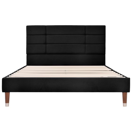 seng 140x200 cm sort i træ med skuffer og opbevaring