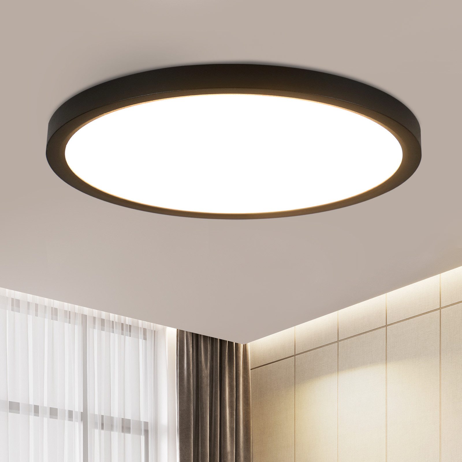 NETTLIFE LED - loftlampe Ø 30 cm - 24 W, sort, 3000 K - Moderne belysning til køkken, badeværelse, entré, soveværelse