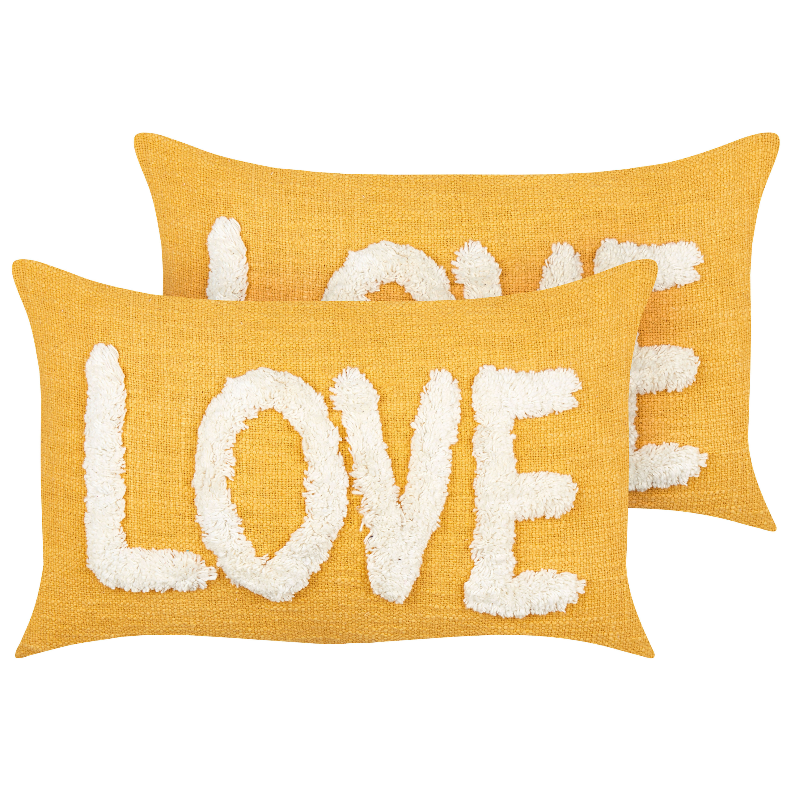 Sæt af 2 pyntepuder LOVE 30 x 50 cm Bomuld Gul