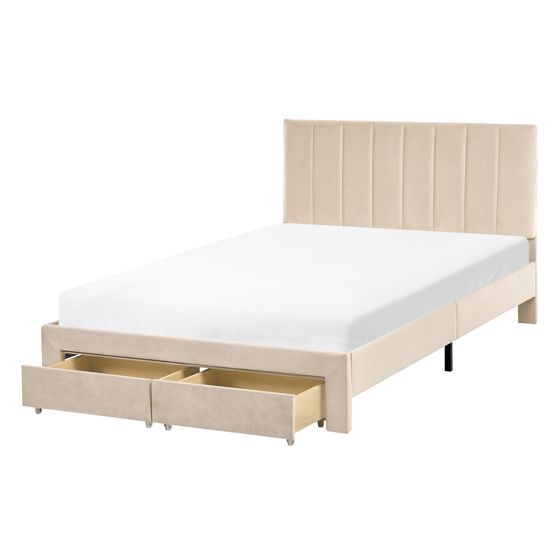Seng med skuffer til opbevaring LONZAC Velour Beige 120 x 200 cm