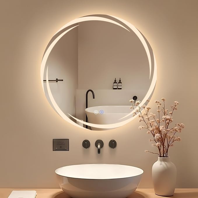 NETTLIFE Badeværelsesspejl med belysning, rundt LED - badeværelsesspejl, 50 cm IP44 rundt badeværelsesspejl med touchfunktion
