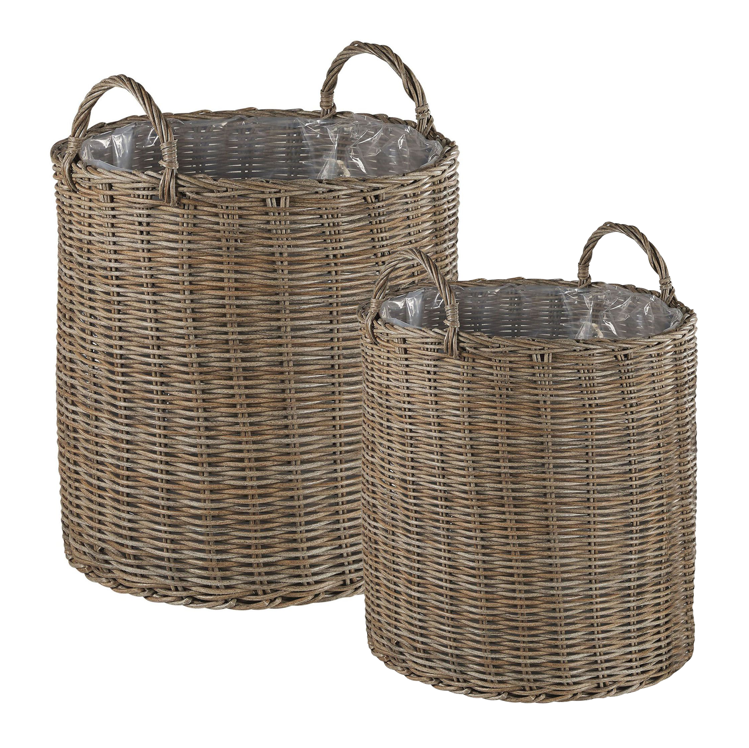 Sæt af 2 flet kurve til planter BITOLA 40/48 cm PE-rattan Brun