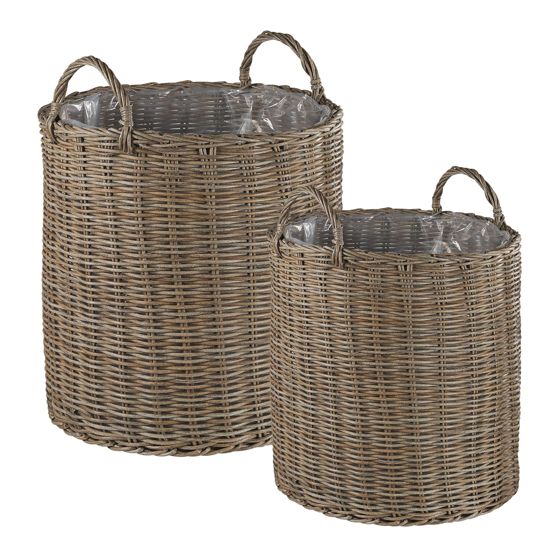 Sæt af 2 flet kurve til planter BITOLA 40/48 cm PE-rattan Brun