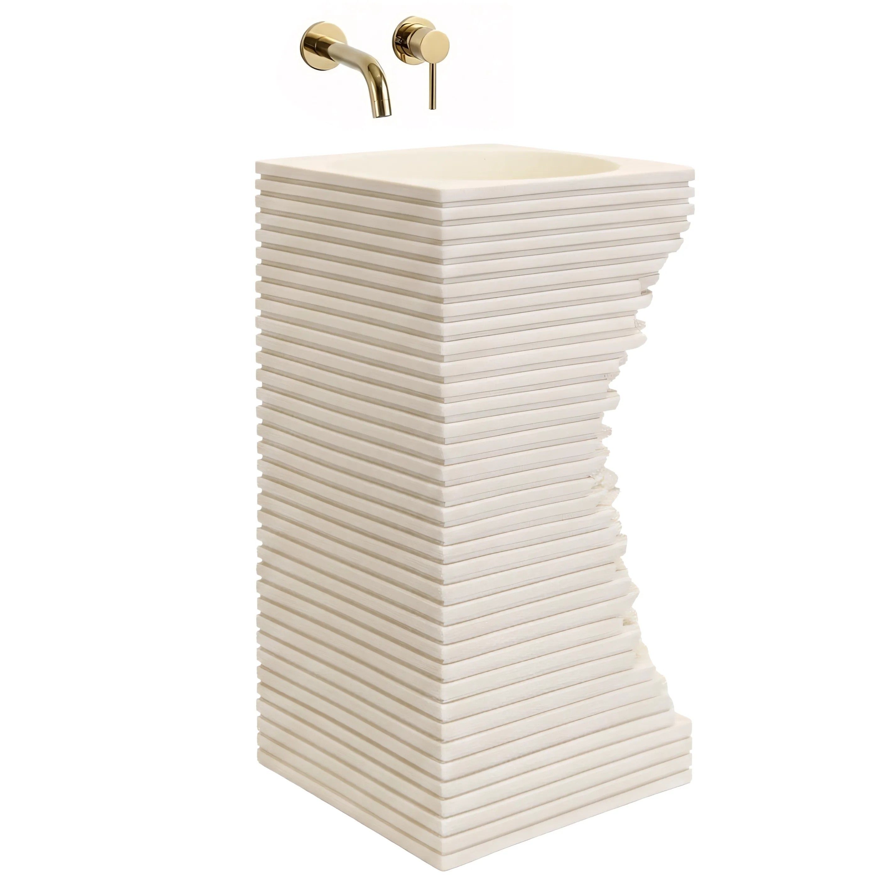 REA fritstående håndvask Travena Square Beige/Stenimitation, 40x40x84cm
