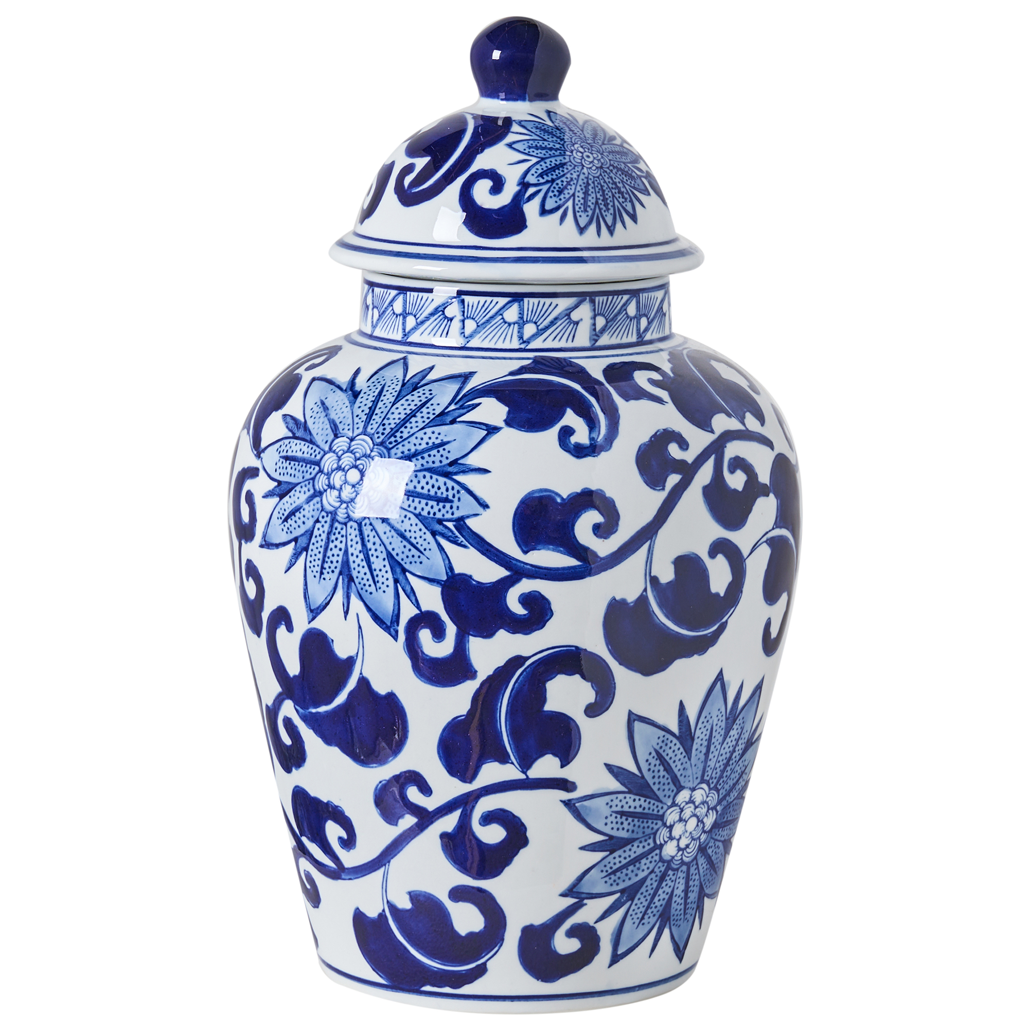 Vase med låg CUENCA 36 cm Porcelæn Hvid/blå