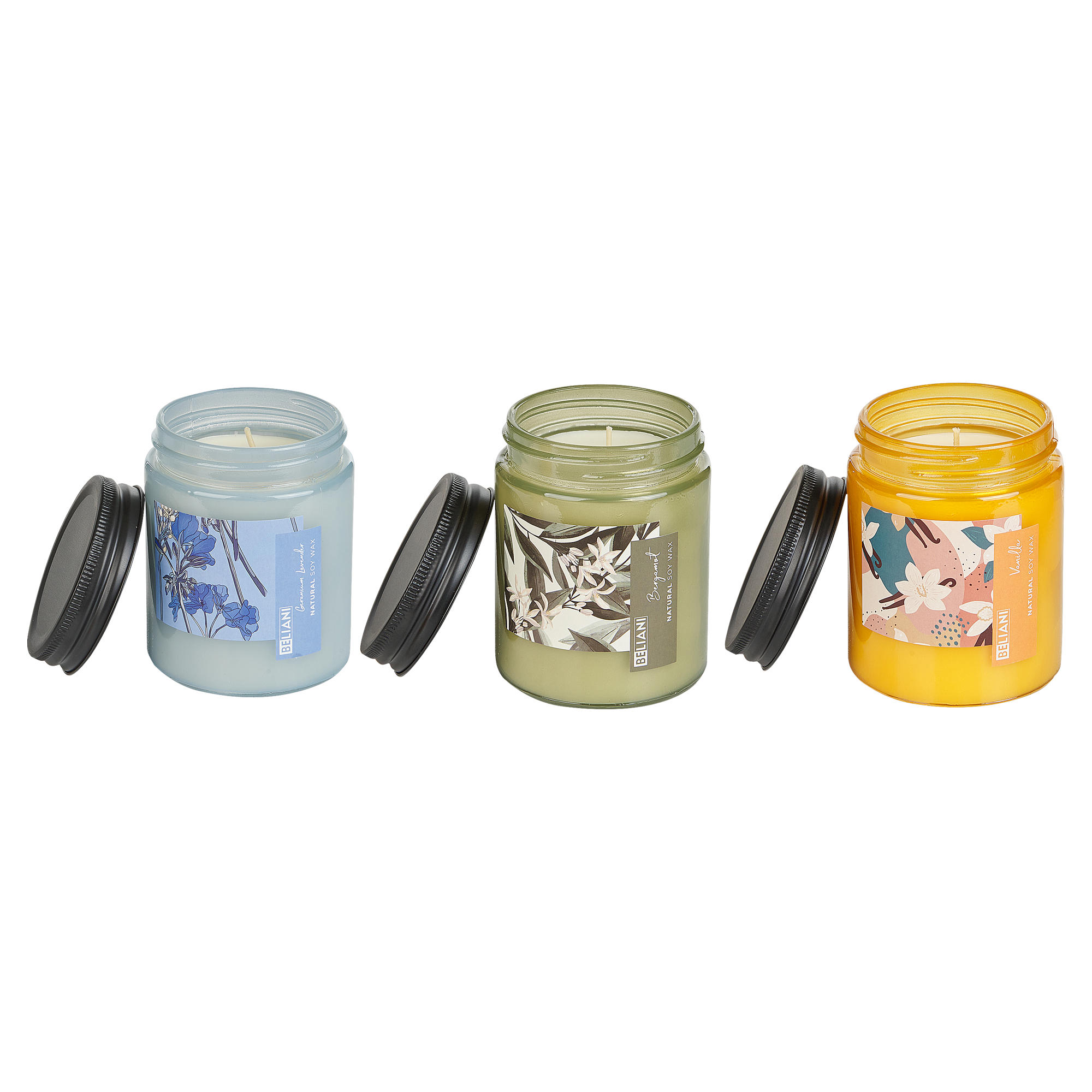 Sæt med 3 duftlys FRUITY BLOOM Soja voks Fresh notes Blomster noter