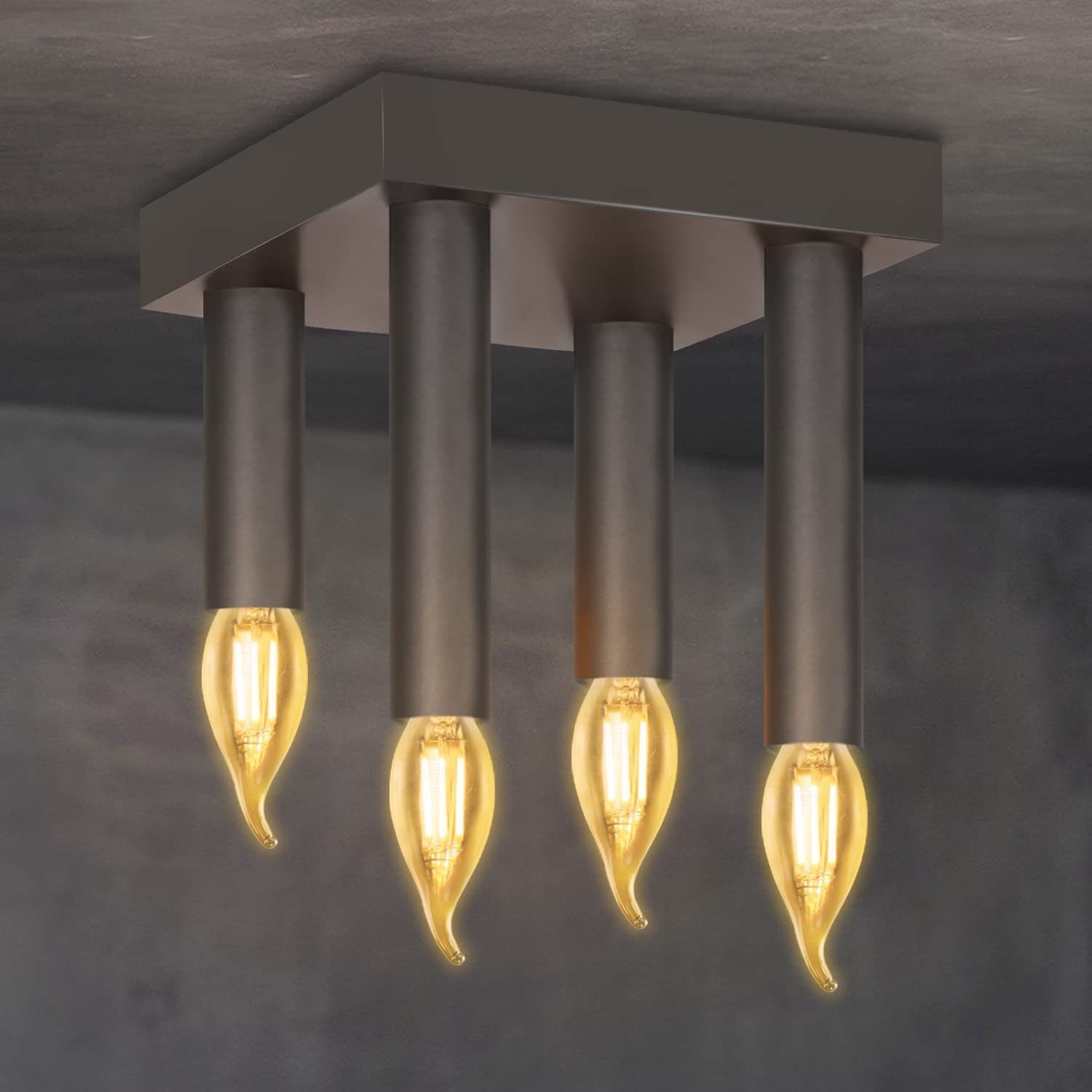 NETTLIFE Vintage - loftslampe, E14 industrilampe, grå soveværelseslampe, med fire metalspotlights til stuen, køkkenet
