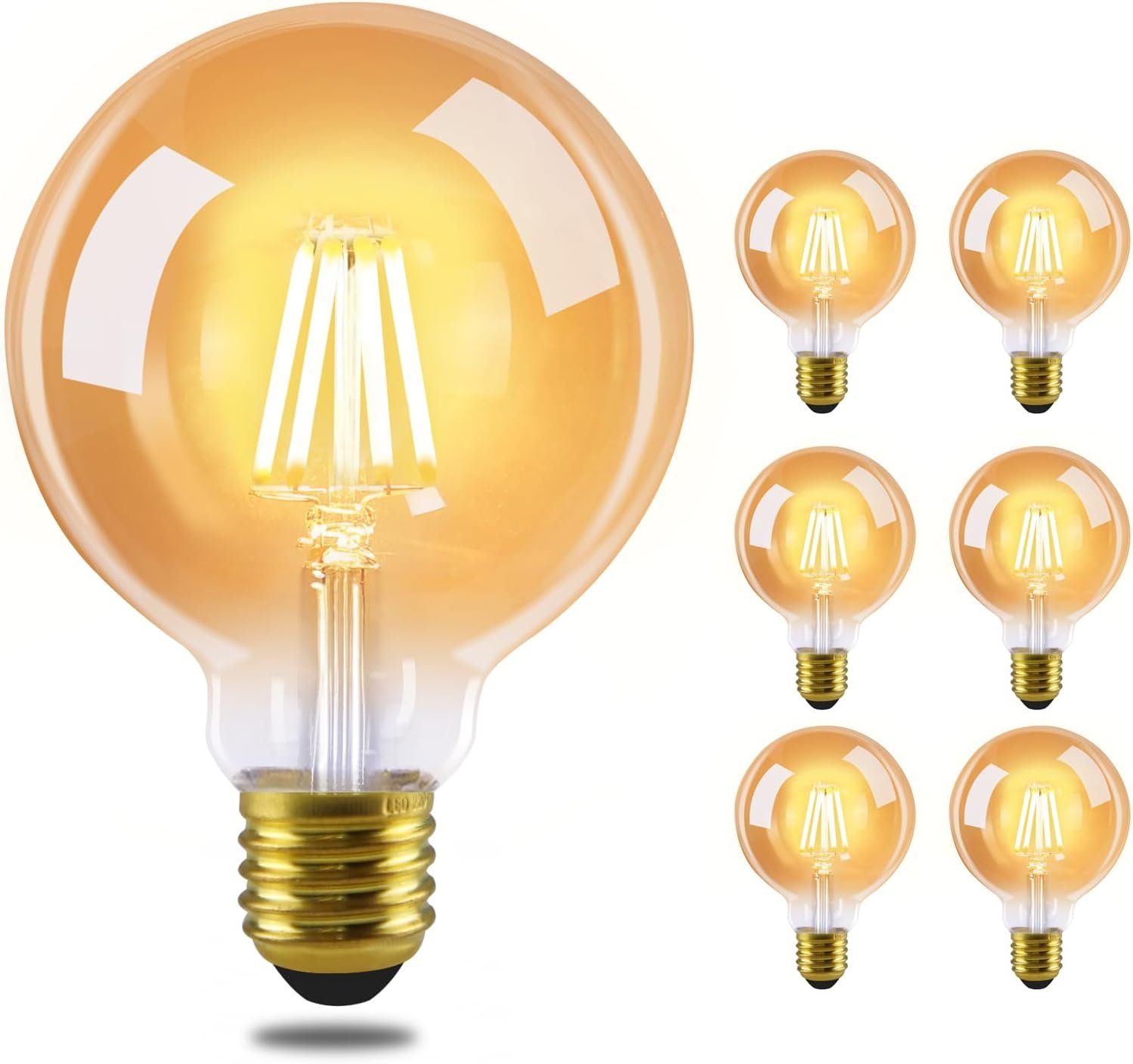 NETTLIFE 6 stk. E27 LED - vintage - pærer - G80 2700K 4W Edison varm hvid glødetrådspærer, ideelle til hotel, hjem