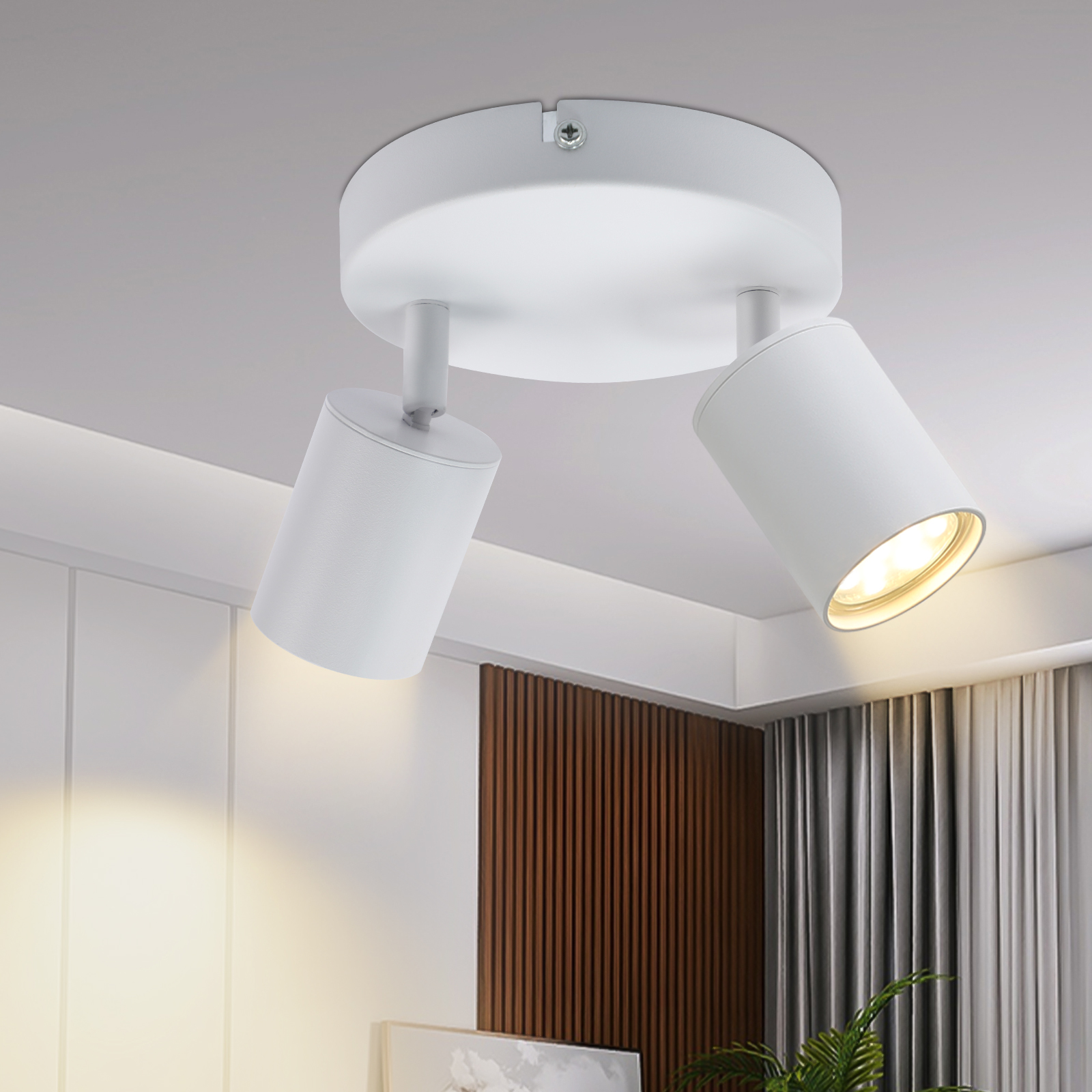 NETTLIFE loftspotlight, 2 sorte GU10 pærer, moderne justerbar loftslampe til stuen
