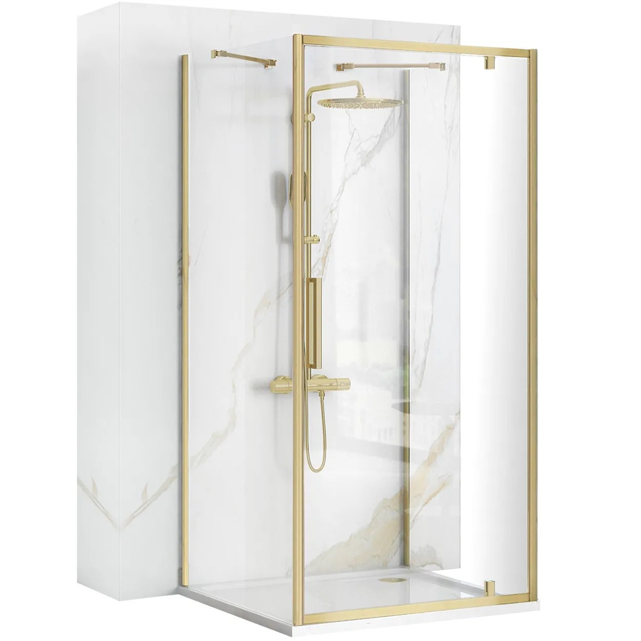 REA brusekabine til vægplacering RAPID SWING 90x80 Børstet guld, 90x80x195cm