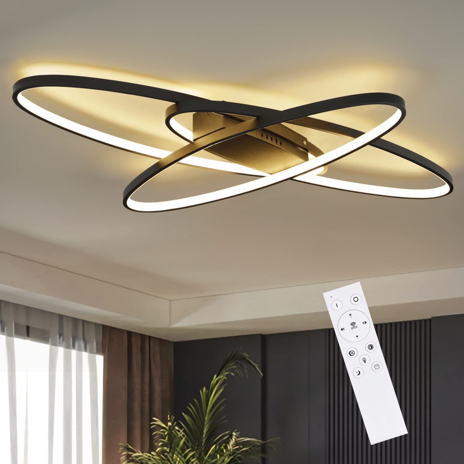 NETTLIFE LED loftlampe til stue, dæmpbar, med fjernbetjening, moderne loftlampe til entreen 3000-6500K 75W