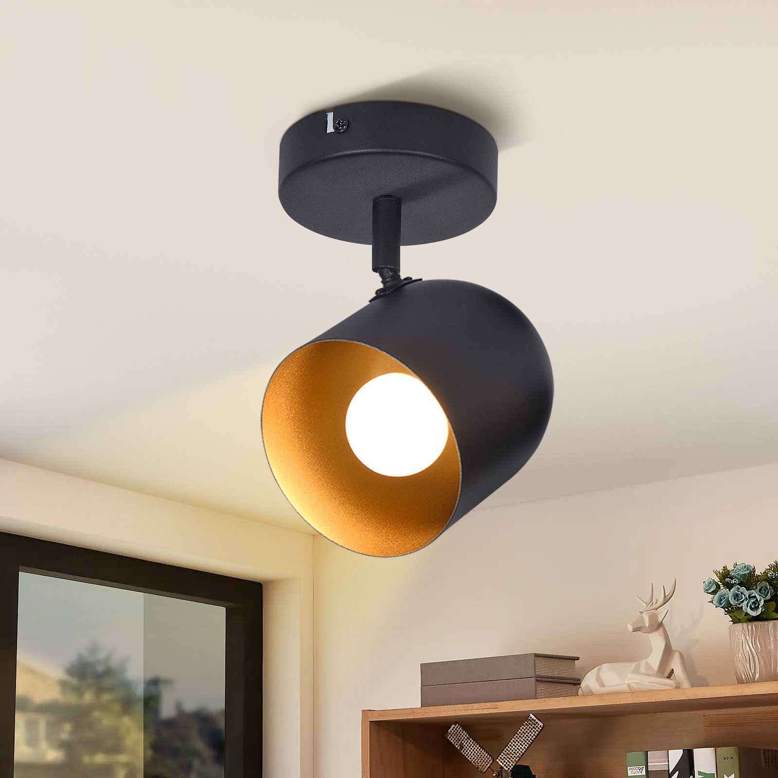 NETTLIFE - loftslampe E14, loftspotlight, gylden sort, vintage - industrilampe, til gangen