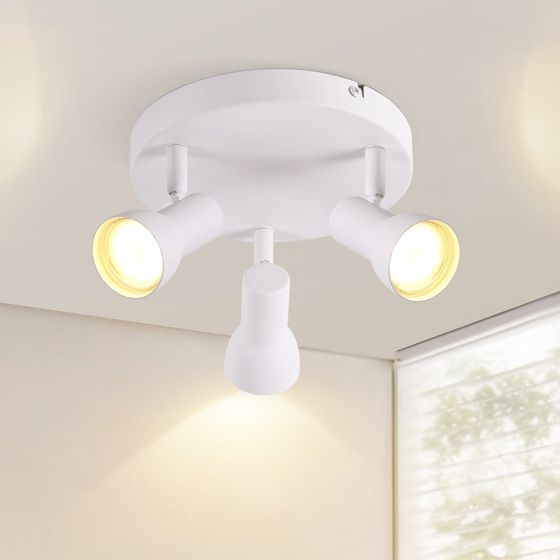 NETTLIFE 3-flammet loftspotlight, rund, indendørs belysning, hvid, metal, GU10-sokkel