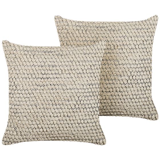 Sæt af 2 pyntepuder HOWEA 45 x 45 cm Bomuld Beige Geometrisk mønster