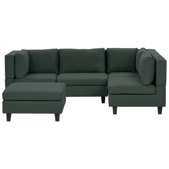 Hjørnesofa modul 4 personers UNSTAD med fodskammel Mørkegrøn Venstrevendt
