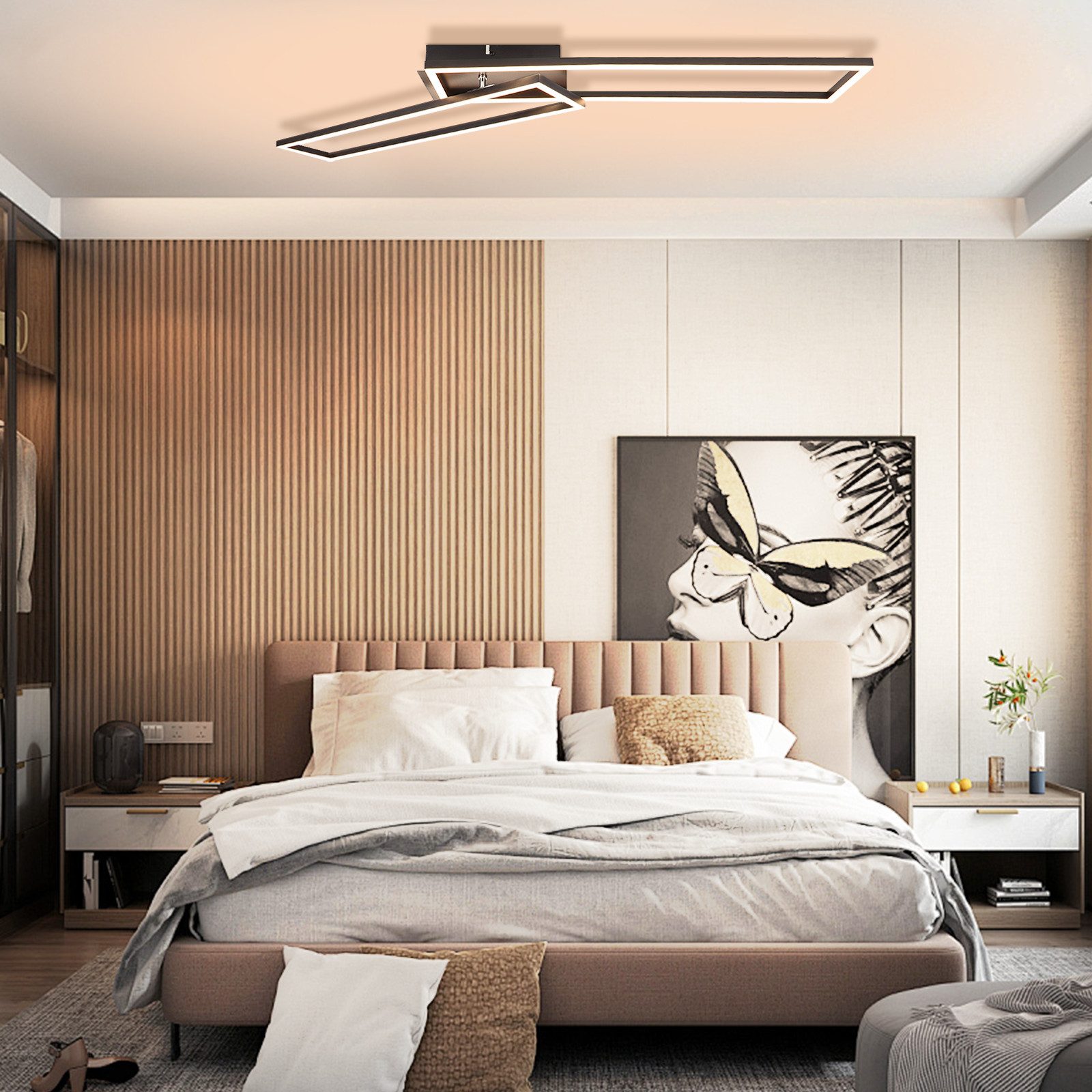 NETTLIFE LED loftlampe, 2 sorte, 102 cm, moderne, dæmpbar, med fjernbetjening, 36W