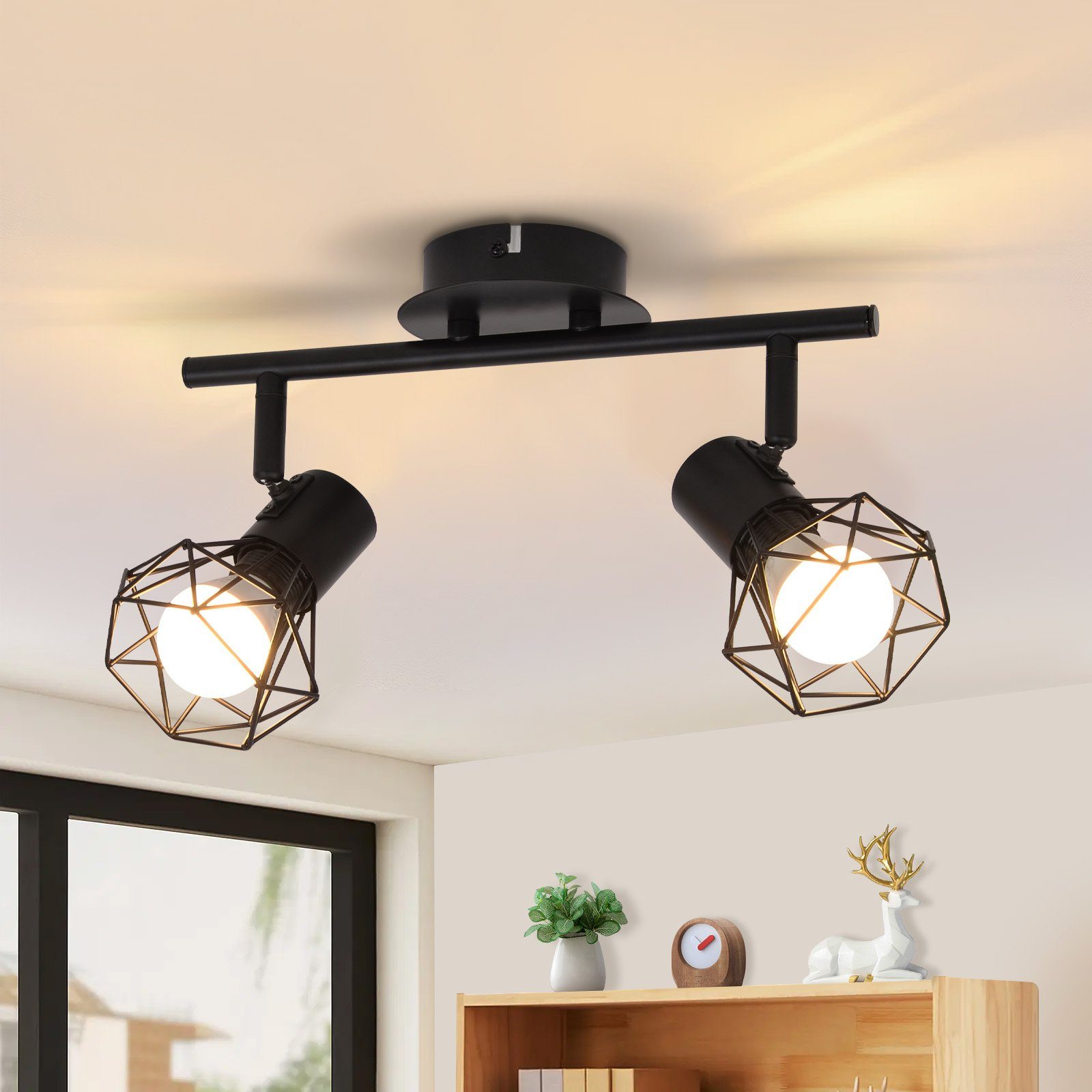 NETTLIFE 2 vintage sort E14 flammeloftlampe 350° justerbar industriel retro til entré, stue, soveværelse, køkken, spisestue