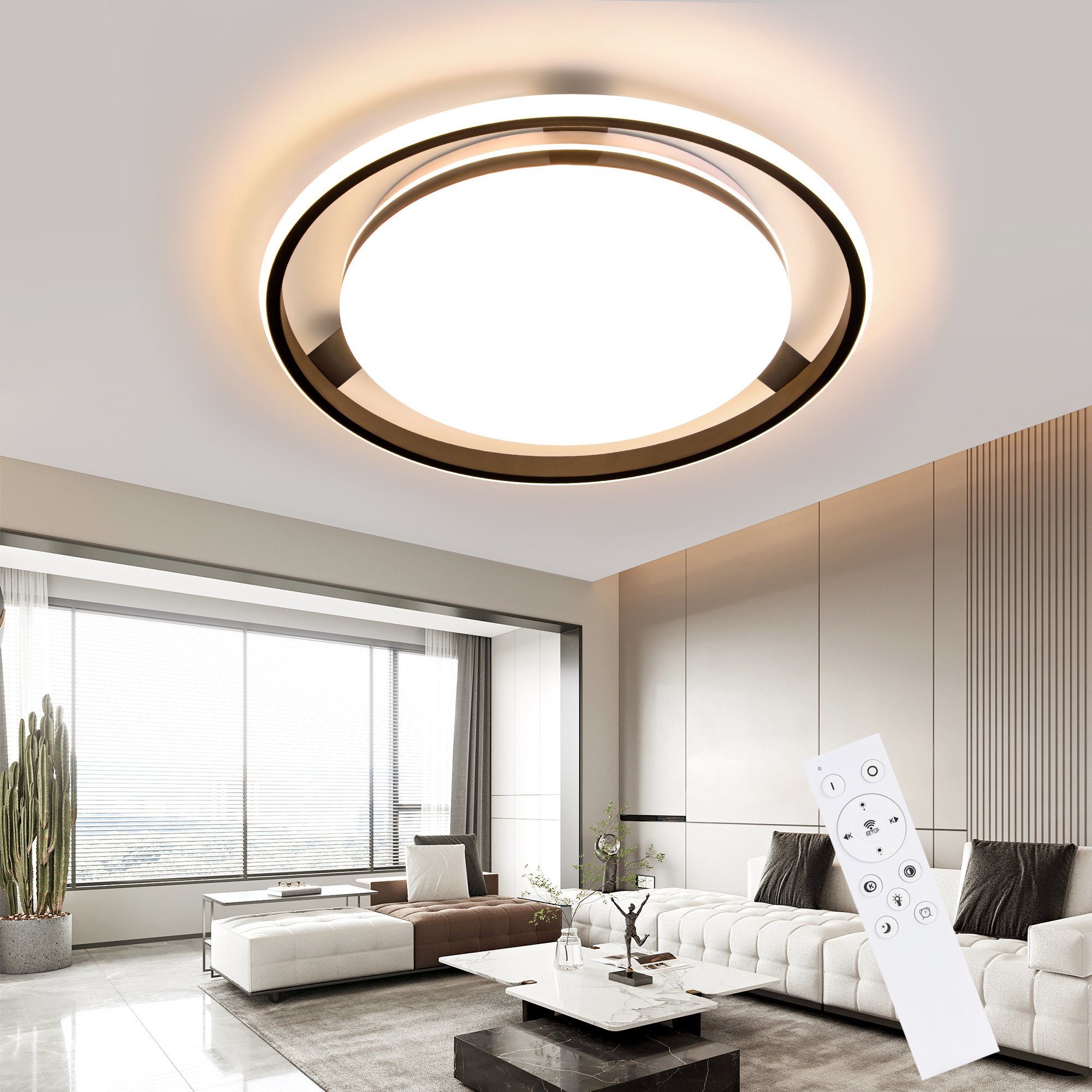 NETTLIFE moderne sort, LED loftslampe med fjernbetjening, rund, stuelampe, med dæmpbar lampe, til soveværelse, køkken
