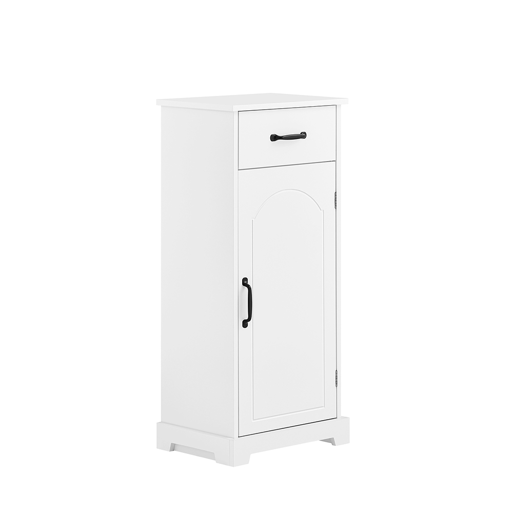 SoBuy BZR207-W Pladsbesparende badeværelsesskab - smalt badeværelsesskab med skuffer og justerbare hylder, træskuffer, fugtbestandig, hvid, 42x30x93cm