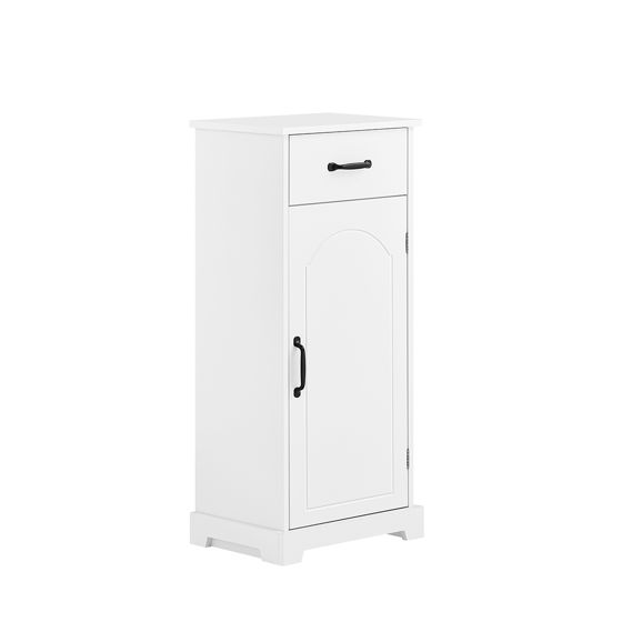 SoBuy BZR207-W Pladsbesparende badeværelsesskab - smalt badeværelsesskab med skuffer og justerbare hylder, træskuffer, fugtbestandig, hvid, 42x30x93cm